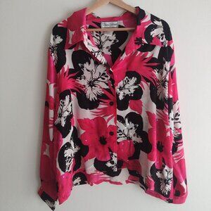 Diane Gilman Pink and Black Floral Blouse
